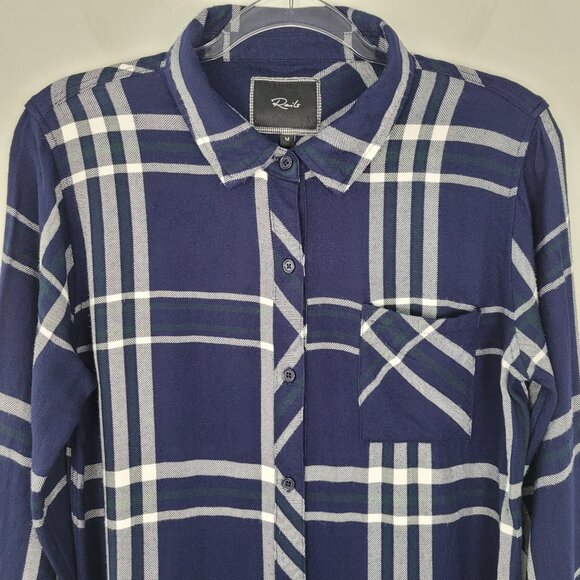 Rails Hunter Button Up Shirt Long Sleeve Plaid Navy Blue White Green Size M - Picture 2 of 15